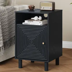 Royalcraft L Nightstand with 1 Door, Modern Side Table with Charging Station, Accent End Table with Solid Wood Legs, Bedside Table for Living Room, Bedroom, Entryway