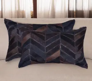 360 stand Handmade Craft 12x20 in. Chocolate Chevron Cowhide Zippered Transitional Lumbar Throw Pillows - Set of 2, Rectangular