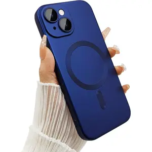 Magnetic Case for iPhone 15 15plus 15pro 15 pro max Phone Case Matte Luxury Soft Metallic Luster Design with Camera Lens Protector