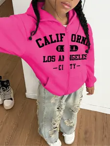 Girls' Fashion Letter Print Hooded Zipper Sweatshirt, New Trendy Outerwear, Casual Fall & Winter Pullover, Perfect for Parties and Outdoor Sports