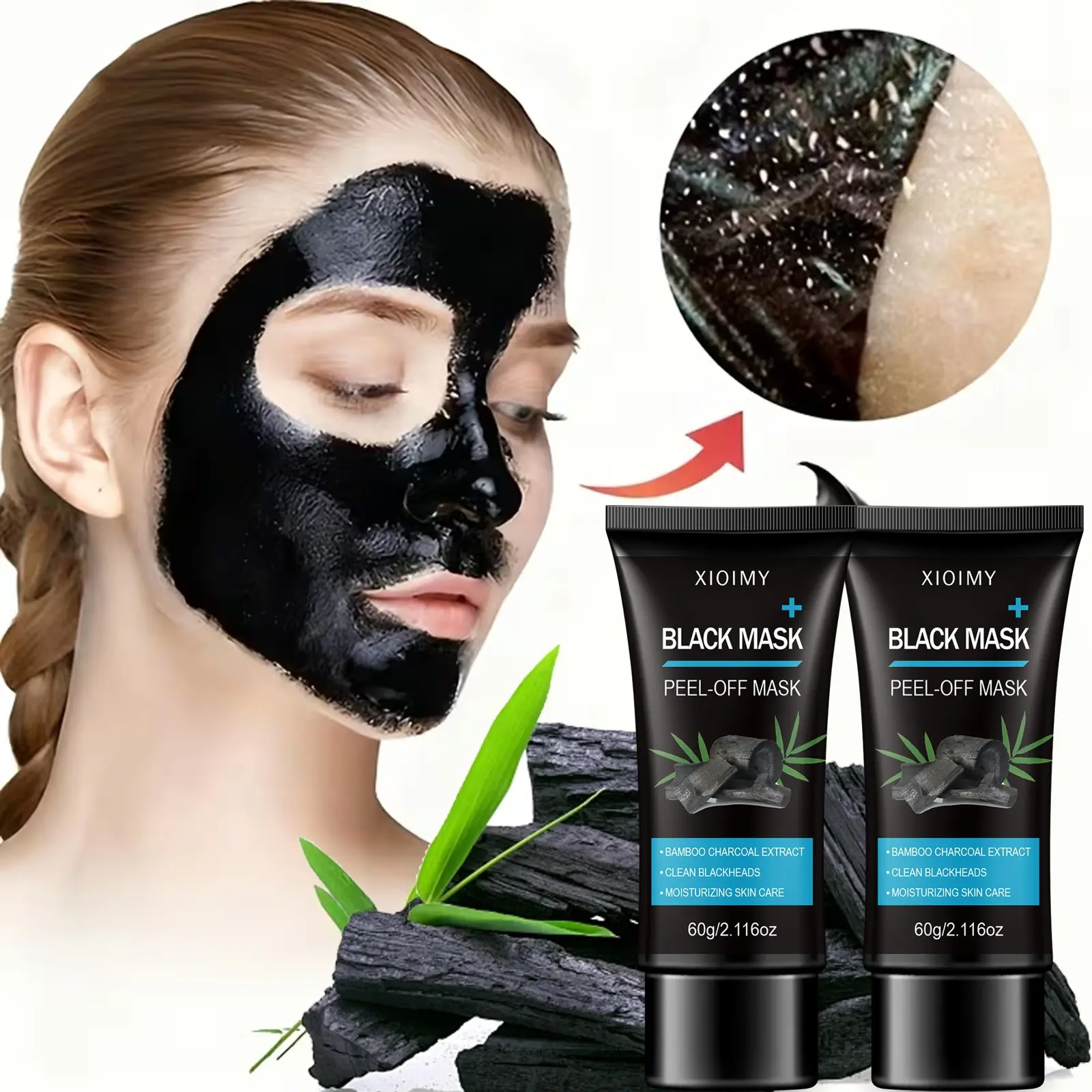 2pcs Bamboo Charcoal Strong Cleansing Blackhead Remover Facial Masks, Gentle Formula, Deep Cleaning Facial Skin, Smooth and Fine, Perfect Skin, Suitable for Nose and Face