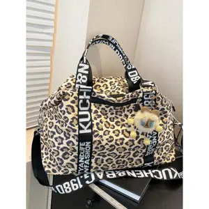 Fashion Leopard Pattern Travel Bag, Large Capacity Lightweight Duffel Bag, Waterproof Zipper Travel Bag for Women & Men