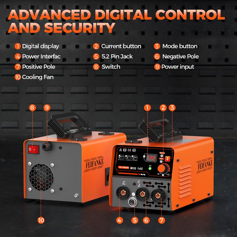 [2026 NEW ]FEIFANKE 145Amini  Welder machine with 110V, 3-in-1 MIG/ARC/Lift TIG mig welder ,IGBT Inverter synergic control ARC /MMA Welding Machine, protable LED Digtital Display Gasless Welder ,For Repair Work ＆DIY