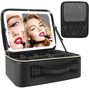Travel Makeup Bag with Led Mirror, Train Case Cosmetic Bag, Portable Makeup Box Waterproof, Portable Artist Storage Bag, Makeup Brushes Storage Bag