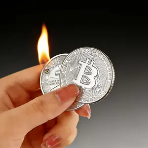 Bitcoin-Shaped Refillable Butane Lighters, Windproof Metal Keychain Lighters with Adjustable Flame, Portable Coin Design for Camping, Candles & Outdoor Use-Cool Crypto Gift for Men & Friends (Butane Not Included)