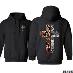 Christian Camo Cross Design Hoodie, T-shirt Sweatshirt for Faithful Believers, Philippians Verse, Cozy Wear for Men and Women, Perfect Outdoorsmen Top	