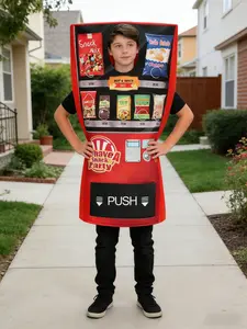 Vending Machine Costume, Front Print Snack Packaging, Coin Slot, Qr Code Area, Push Dispenser, Creative Mini Vending Machine