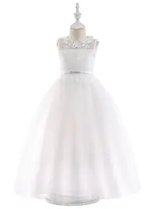 Kids Clothes Long Bow Lace Ball Gown Children Performance Princess Formal Evening Party Pageant Prom Host Cocktail Dress Flower Girls for all Season 6 to 14 Years