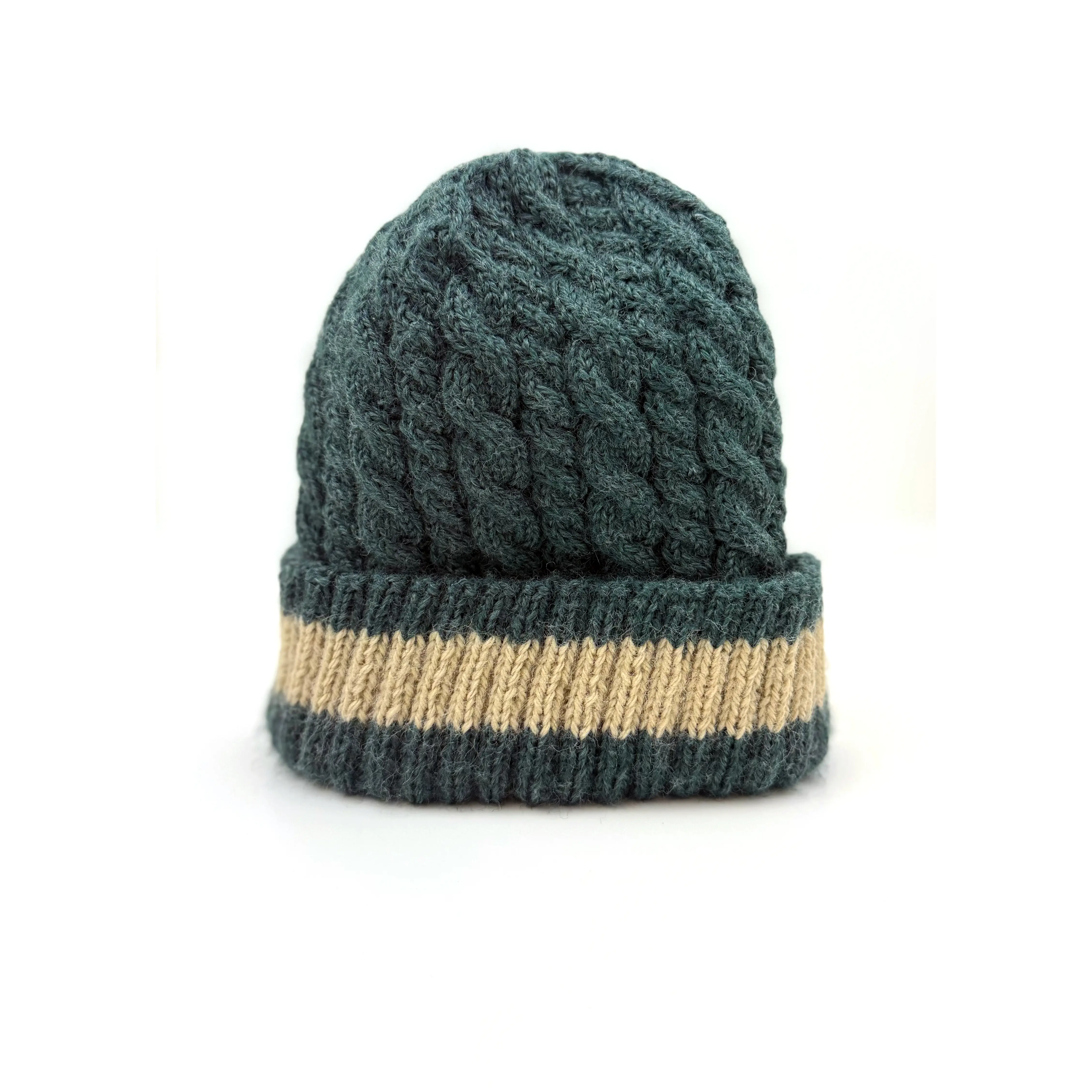 Yandi Knit's Forest Green/ Tan Beanie