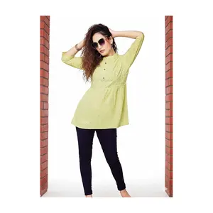 AR-4005 Lime Pintuck A-Line Tunic Top - Stylish Vibrant Lime Color with Pintuck Detailing for Casual Outings & Versatile Wear
