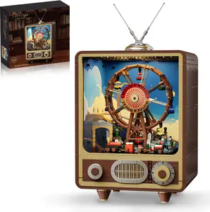 Retro Television Building Set with Rotatable Ferris Wheel & Train for Adults, Compatible with Lego Vintage TV Shaped with Lights Collectible Model for Home Office Art Decor, 80s 2715Pcs