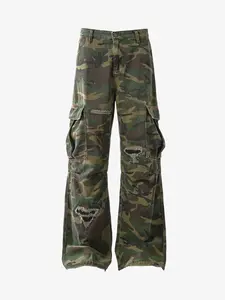 Woven Ripped Camouflage Flared Cargo Pants - 2410