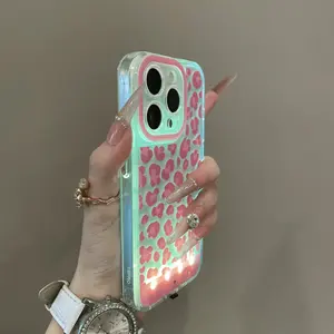 Sound-Control Glowing Leopard Print Hollow Cartoon Aesthetic Phone Case Protector, Unique Call Light, Couple Style, Fits iPhone X/11/12/13/14/15/16/17 Pro/max