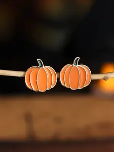 Halloween Pumpkin Earrings for Women, Cute Stud Earrings, Casual Fall & Winter Jewelry Gift Idea, Unique Halloween Accessory, Fashionable Copper Jewelry