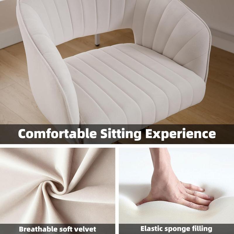 Home Office Desk Chairs, Modern Velvet Rolling Chair, Height Adjustable Swivel Vanity Chair with Golden Base, Ergonomic Chair for Vanity Study, Living Room Computer Room, Beige