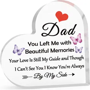 Loss of Dad Sympathy Gift In Memory of Dad Gift Acrylic Decor Memorial Gifts for Loss of Father Bereavement Acrylic Sign Heart Plaque Remembrance Gifts for Daughter Son Sympathy Memory Present Decoration Items