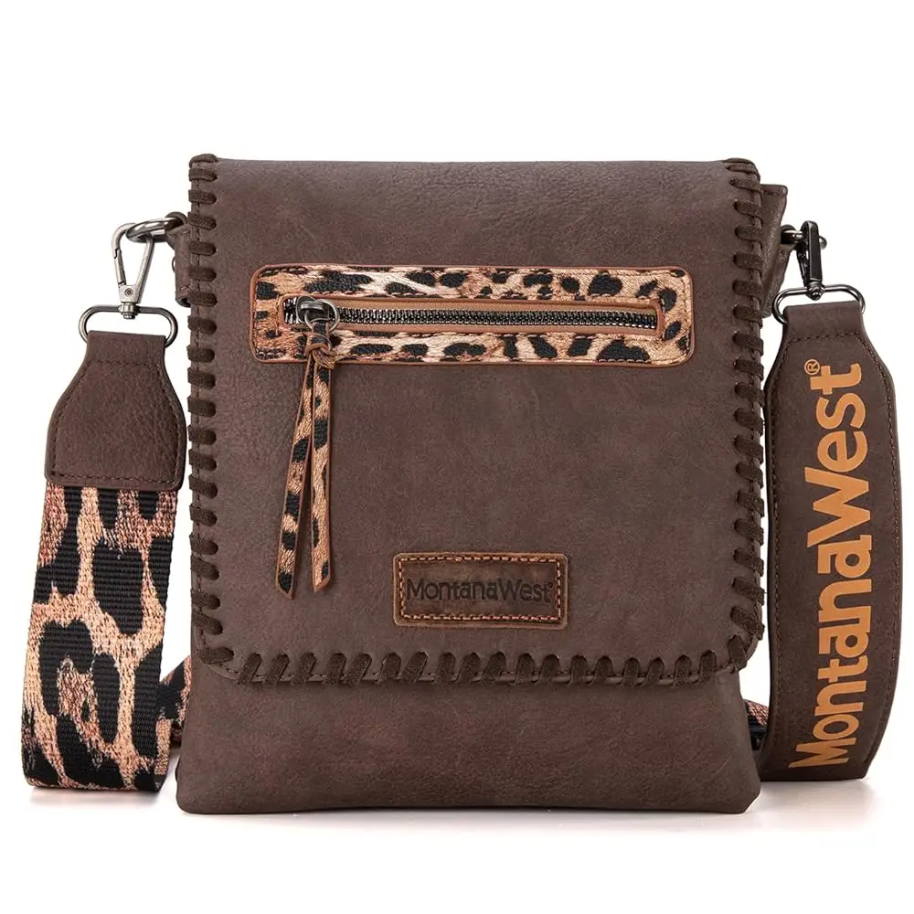 Montana West Western Crossbody Purse with Leopard Print Guitar Strap