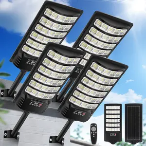 4-Pack Super Bright Solar Street Lights,Outdoor Flood Light,Dusk to Dawn,IP66 Waterproof Solar Powered Parking Lot Light with Remote Control,6500k 4 Lighting Modes Dimmable Solar Security Lamp