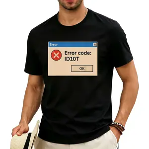 ID10T Error Code Tech Support Humor T-Shirt, Unisex Casual Round Neck Short Sleeve Tee with a Bit of Stretch, Summer Apparel for Men, Slightly Stretchy, Made of 100%, Available in Sizes S-XXXL