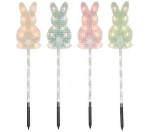Northlight 4ct Plaid Easter Pathway Marker Stakes, Clear