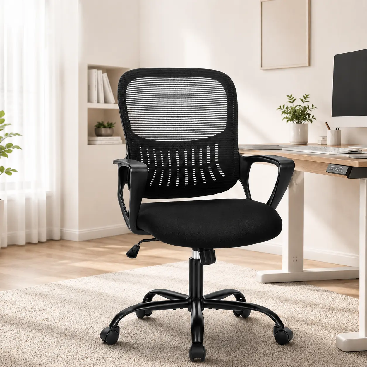 “Tall Drafting Chair with Lumbar Support and Adjustable Footrest Ring, Executive Ergonomic Office Desk Chair with Flip-up Armrests for Standing Desks, Comfortable High Back Computer Chair Black”