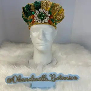 Orula Inspired Hat - Colorful Design with Floral and Bead Details, Perfect for Festive Occasions
