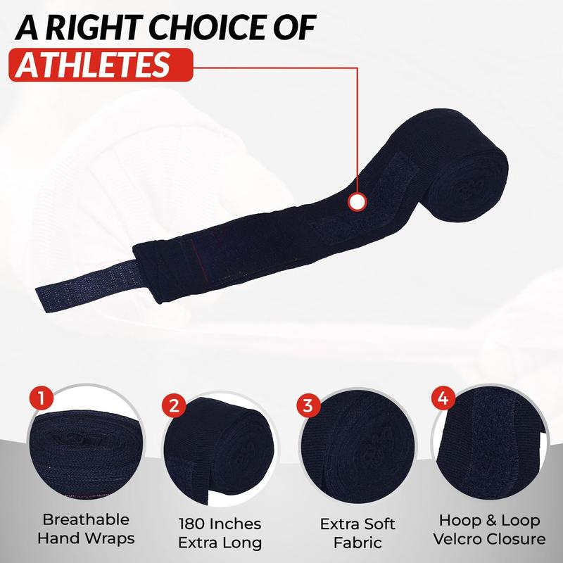 Peargar Basics 180-Inch Elastic Hand Wraps for Boxing & MMA – Professional-Grade Bandages for Men & Women (Pair)