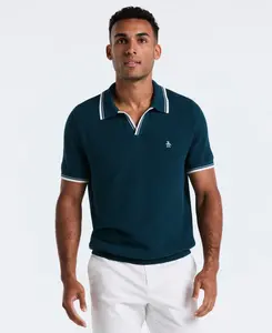 Textured Johnny Collar Sweater Polo