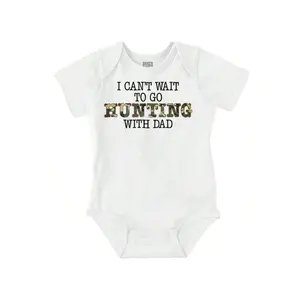 Baby Boy Outdoors Graphic One Piece Bodysuit Cute I Can't Wait To Go Hunting With Dad Baby Shower Pregnancy Announcement Gender Reveal Gift Casual Everyday Soft Cotton Printed Cap Sleeve Lap Neck Romper Baby Clothes Brisco Brands