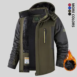 Men's Plus Size Fleece Lined Windbreaker Jacket Waterproof Wool Lining Thermal Winter Loose Multi-Pocket Design Removable Hat Windproof Zip Front Adjustable Hook and Loop Cuff Winter Coat waterproof,windproof