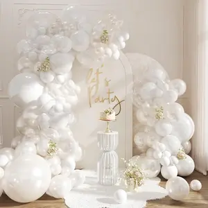 Pearl White Balloon Arch Kit, Double Stuffed White Clear Balloon Garland Kit For Wedding Birthday Baby Shower Gender Reveal Bridal Engagements Party Decorations