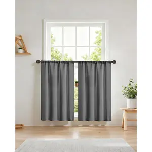 Short Blackout Window Curtain Rod Pocket Thermal  Curtain Tiers 36 Inch Length for Kitchen Farmhouse Closet, Living Room, Bathroom Shades (Dark Grey, 27" W X 36" L (Pack of 2))