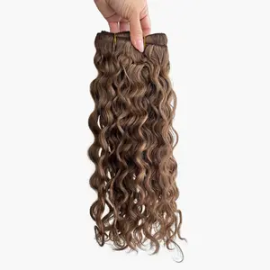 Curly Heaven Wavy Curly Chocolate Brown Dark Blonde Balayage Clip-Ins 100% Remy Human Hair Extensions 7 Pieces Full Set