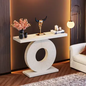 Tribesigns Entryway Table with Geometric Base, White Contemporary Sofa Table for Living Room and Hallway