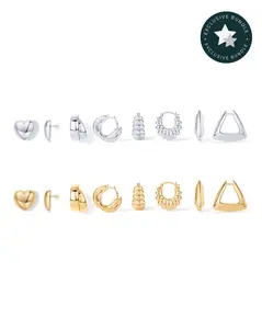PAVOI 14K Gold Plated Statement Earrings Bundle – 3-Piece & 4-Piece Sets for Women – Chunky Hoops, Puffy Hearts, Retro Croissant, Triangle Studs & Gold Huggies – Tiktok Bundle