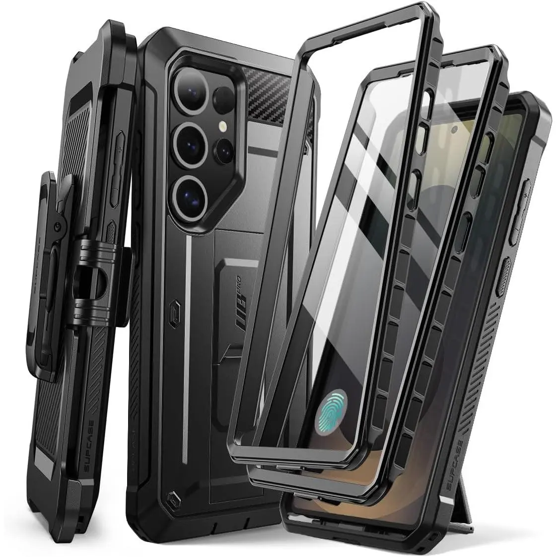 Unicorn Beetle Pro Shockproof Smartphone Casing for Samsung Galaxy S25 Ultra 6.9in - with 2 Front Frames, Built-in Screen Protector, Belt-Clip, Stand, Military-Grade Resistance, Landscape Support, Black Cellphone Accessory