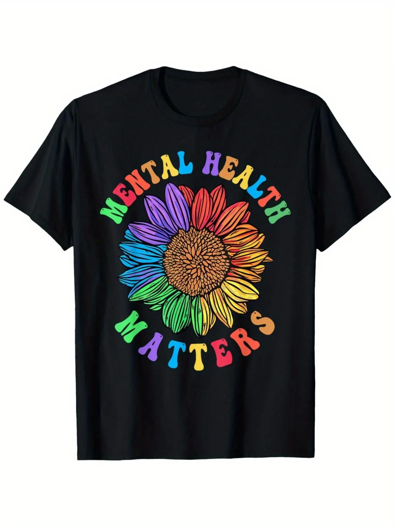 Men's mental health theme T-shirt-black mental health important pattern printed jacket -180 grams of heavy cotton support promotional clothing suitable for daily wear and summer activities-S to XXXL size high-quality sti