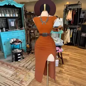 Fashion 2025 Women's Knitted Slim-Fit Split Dress Casual Elegant Fabric Polyester