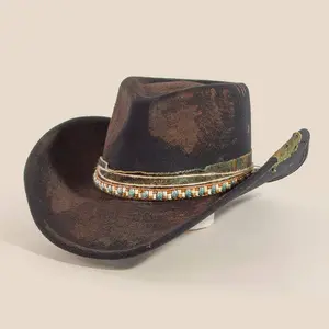 Rustic Beaded Strap Western Cowboy Hat