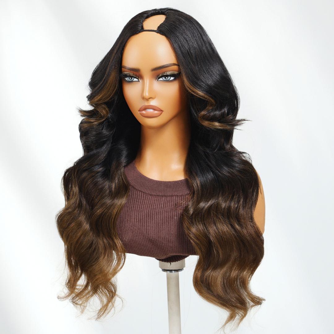 UNice Upgrade V Part Ombre Chestnut Brown Yaki Straight Wigs with Drawstring No Leave Out Glueless Human Hair Wigs for Beginners Friendly summerwins