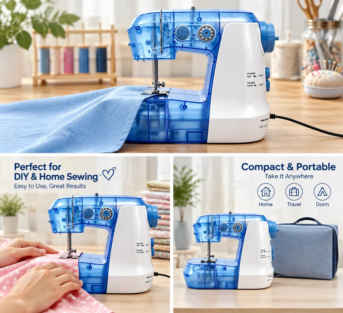 Mini Electric Sewing Machine, USB Powered Portable Sewing Machine for Beginners, Easy DIY Craft & Clothing Repair, Doll Clothes, Pet Clothes, Home Sewing Machine, No Battery Included（blue)）