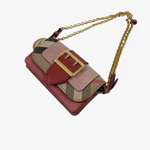 Pre-owned BURBERRY Leather & Canvas Crossbody Bags Check Canvas and Leather Chain Crossbody Bag