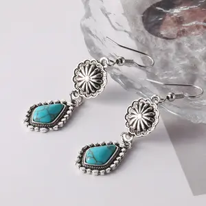 Retro Bohemian Turquoise Teardrop Earrings| Western-Style Statement Jewelry