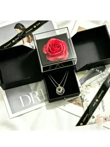 Valentine's Day Gift for Girlfriend, Couple Projection Language Necklace, Rose Flower Jewelry Box, Romantic Proposal Present