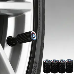 4pcs Suitable for BMW car tire valve caps, carbon fiber modification, universal anti-theft valve core, leak-proof and air release cover
