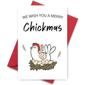 "MERRY CHICKMAS" Farm Christmas Card - Hen & Eggs Nest Design | Santa Hat Bird, Suitable for Poultry Farmers, Quirky Animal Lovers