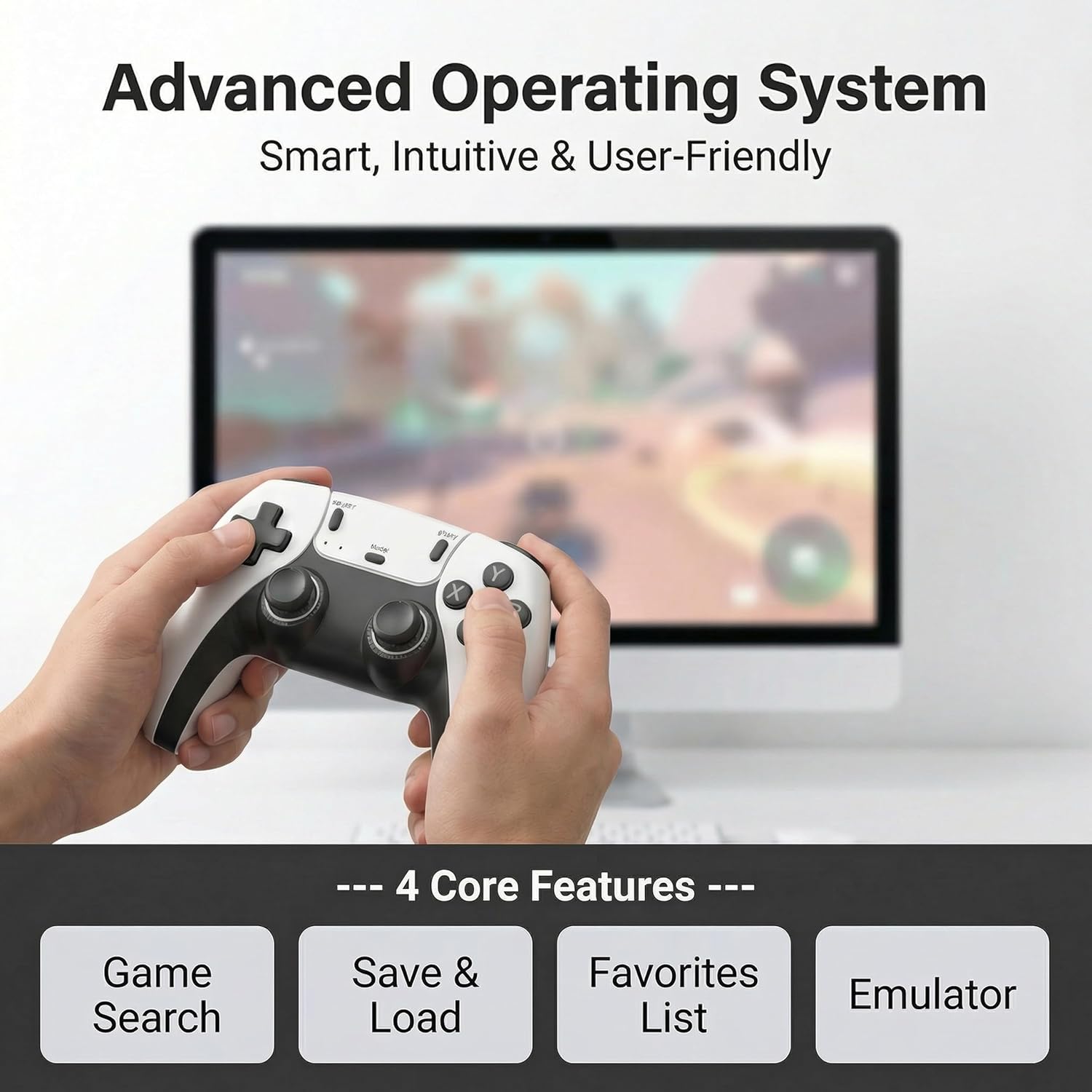 Retro Game Console with 20000+ Built-in Games, Mass Games, 19 Emulators 2 Wireless Controllers 4K Output & 64GB SD Card Perfect for Kids & Adults - Portable Gaming System