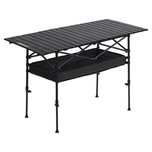 [Upgraded] Senmeo Foldable Outdoor Camping Table Height Adjustable-More Stable! with Mesh Storage Bag And Carrying Bag, Portable Aluminum Rolling Table for Indoor, Outdoor, Camping, Beach, Backyard, Barbecue, Party, Patio, Picnic-Easy to Store