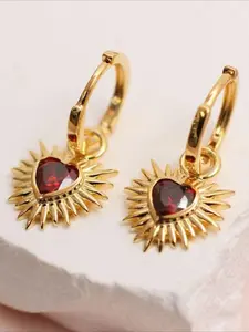 Retro Sacred Heart Red Stone Earrings Sunburst Charm Dangle Earrings Engagement  Party Promisebeach Summer Holiday Mother's Day, Anniversary Gift Gift From A Best Friend