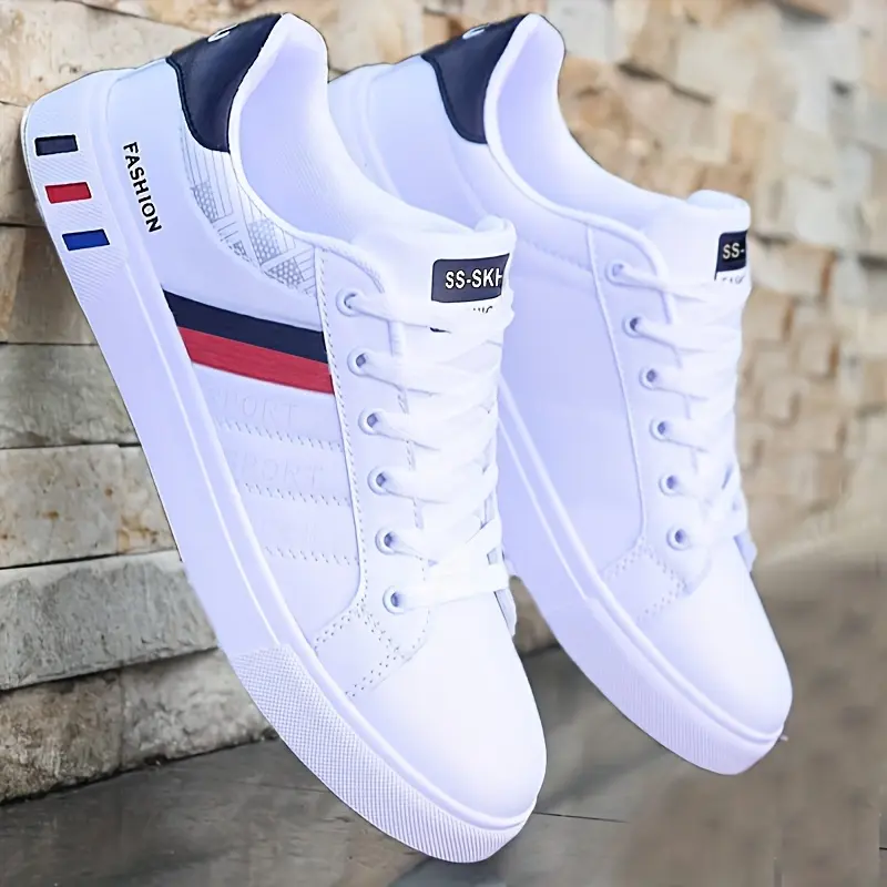Men's Lace-Up Sneakers, Striped Design Skateboard Shoes, Provide Good Traction, Breathable and Comfortable